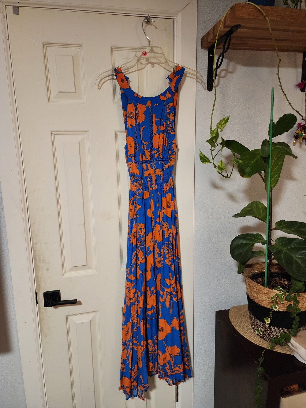 Blue and Orange Floral Maxi Dress - Sleeveless Summer Maxi